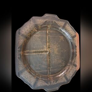 Vintage Princess Yellow Depression Glass Divided Serving Plate 10.5"